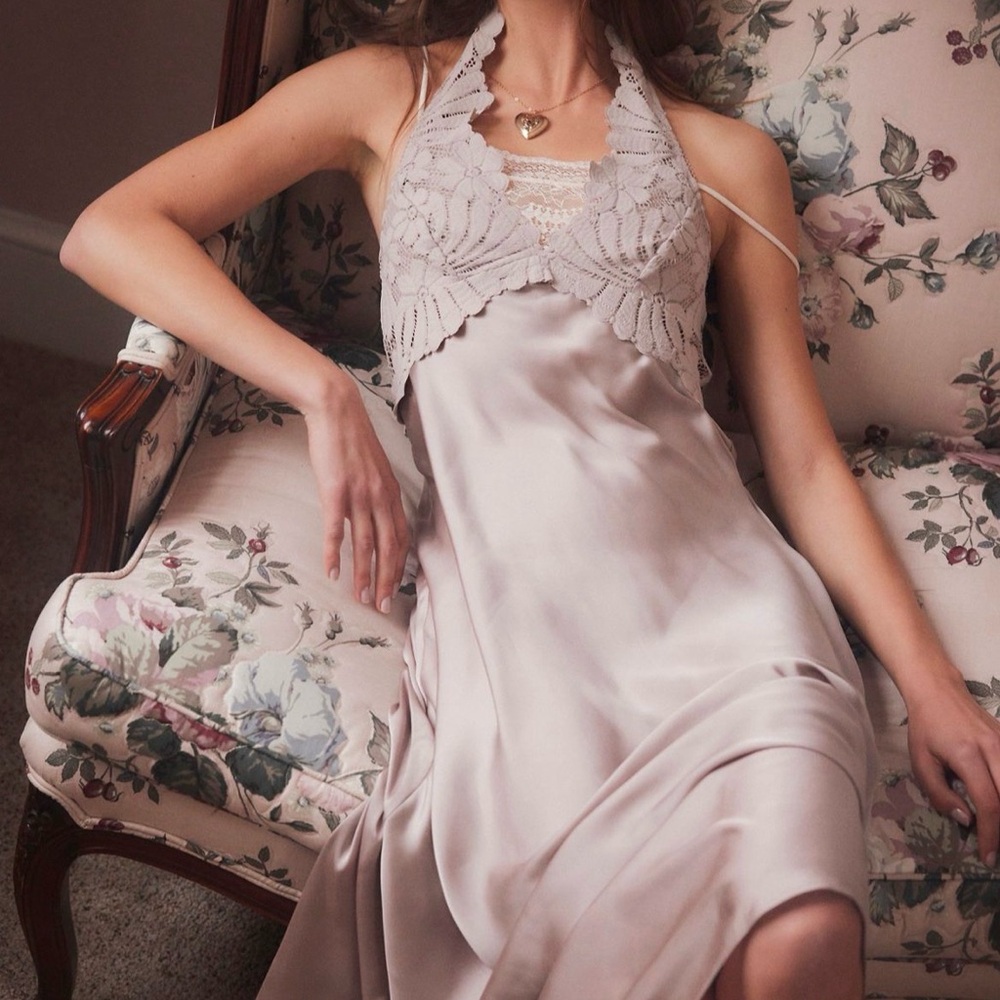 Free People Satin Halter Chemise in Blush